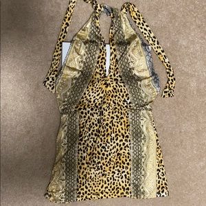 CACHE leopard/gold silk sleeveless top